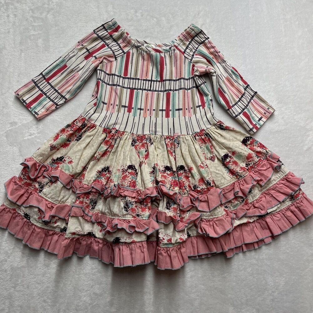 Boutique Floral Tiered Cotton Dress‎ Girls 5 Olive Mae Ruffle USA Mixed Print